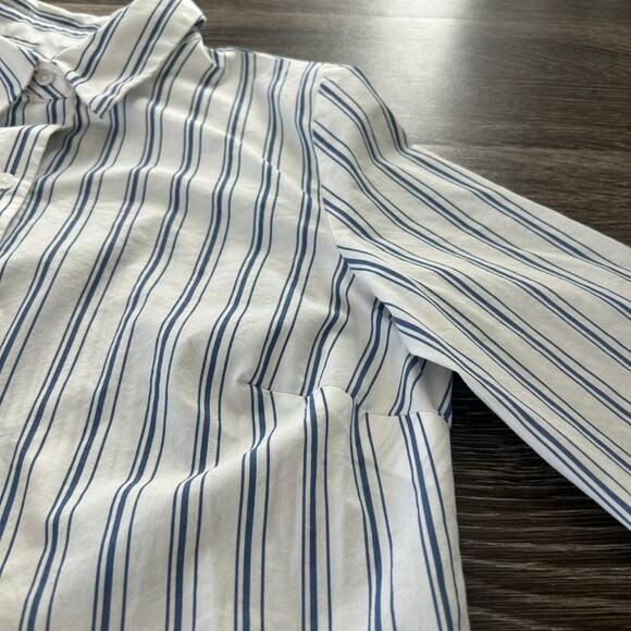 NWOT Nine West Striped Button Down Shirt Small Blue Long Sleeve Classic Work Top - Picture 9 of 12